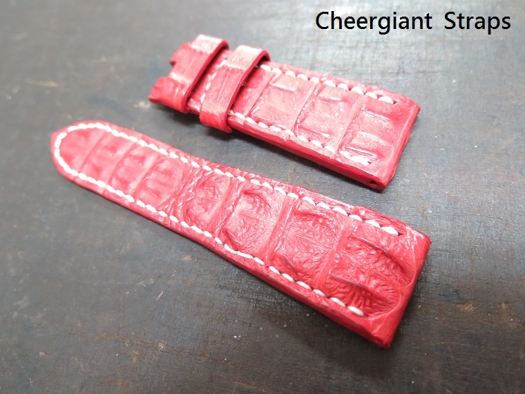 Panerai red big horn crocodile strap,26x22mm,72x115mm, thick 6.5mm taper to 1.9mm,white stitching.04.JPG