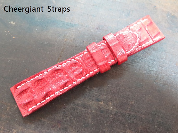 Panerai red big horn crocodile strap,26x22mm,72x115mm, thick 6.5mm taper to 1.9mm,white stitching.05.JPG