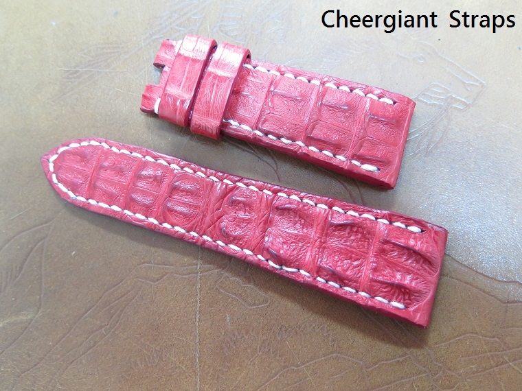 Panerai red big horn crocodile strap,26x22mm,72x115mm, thick 6.5mm taper to 1.9mm,white stitching.07.JPG