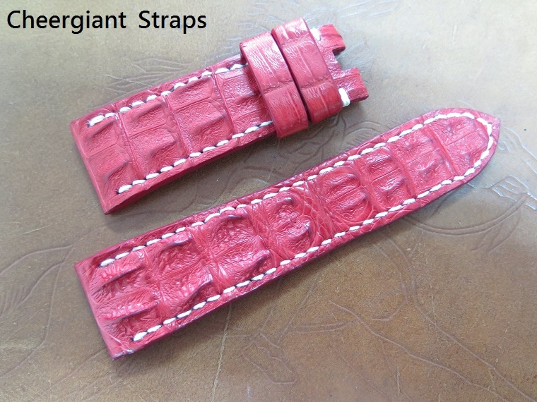 Panerai red big horn crocodile strap,26x22mm,72x115mm, thick 6.5mm taper to 1.9mm,white stitching.08.JPG