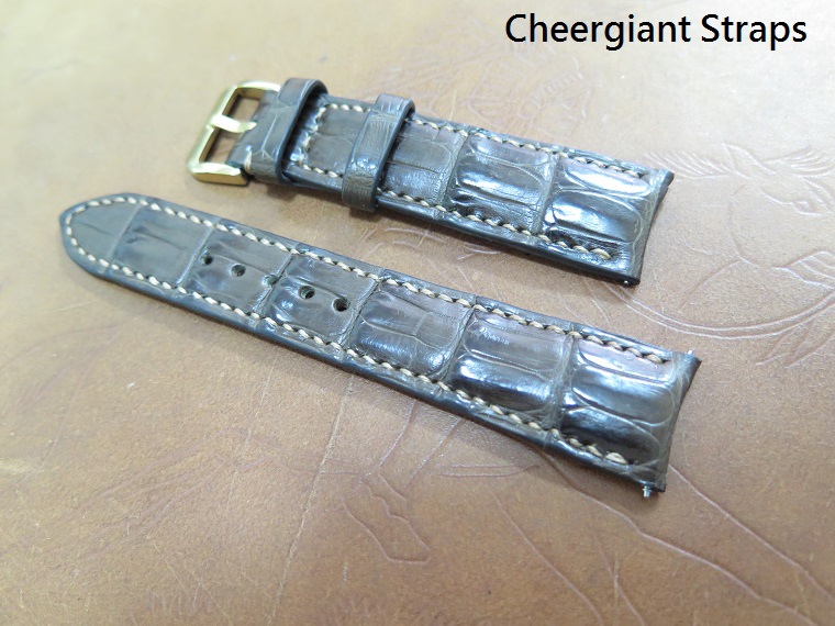 Rolex Day Date padded dark brown crocodile strap,20x18mm,75x115mm,thick 5.5mm taper to 2.9mm,cream stitching. 01.JPG