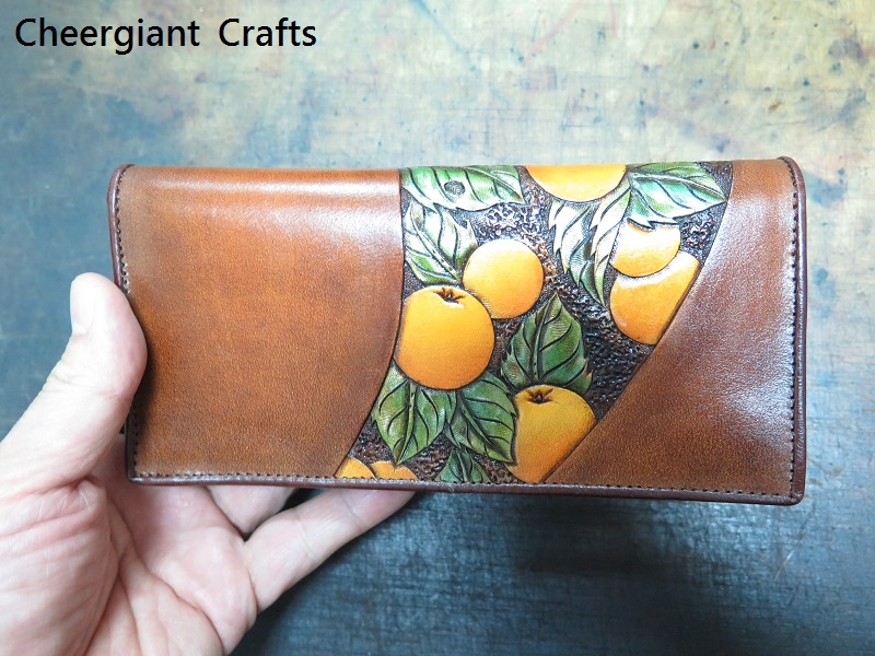 橘子圖案長皮夾. Hand carved orange pattern long wallet clutch bag. 01 .JPG