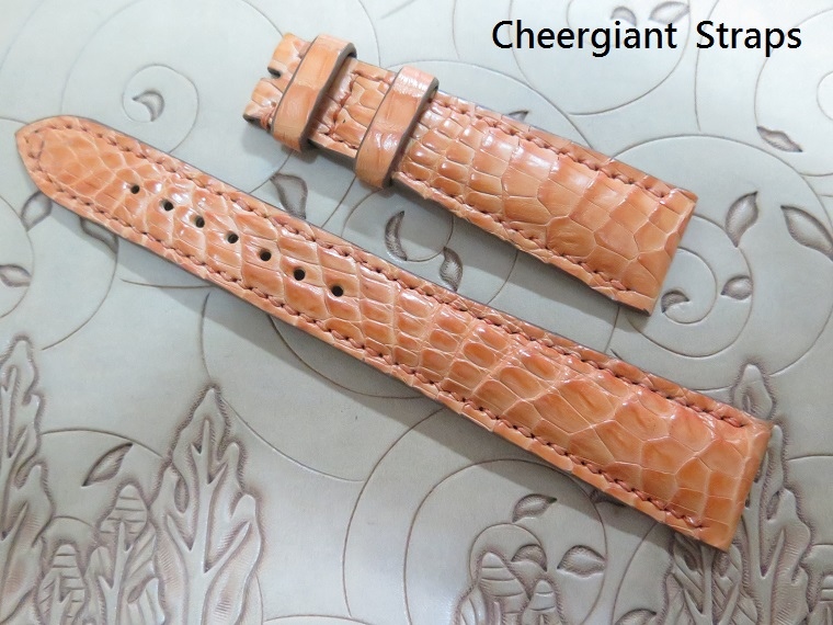 Hermes padded orange crocodile strap,22.8x17mm,80x145mm,thick 5.0mm taper to 2.8mm,match stitching.03.JPG