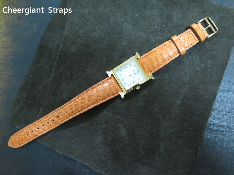 Hermes padded orange crocodile strap,22.8x17mm,80x145mm,thick 5.0mm taper to 2.8mm,match stitching.07.JPG