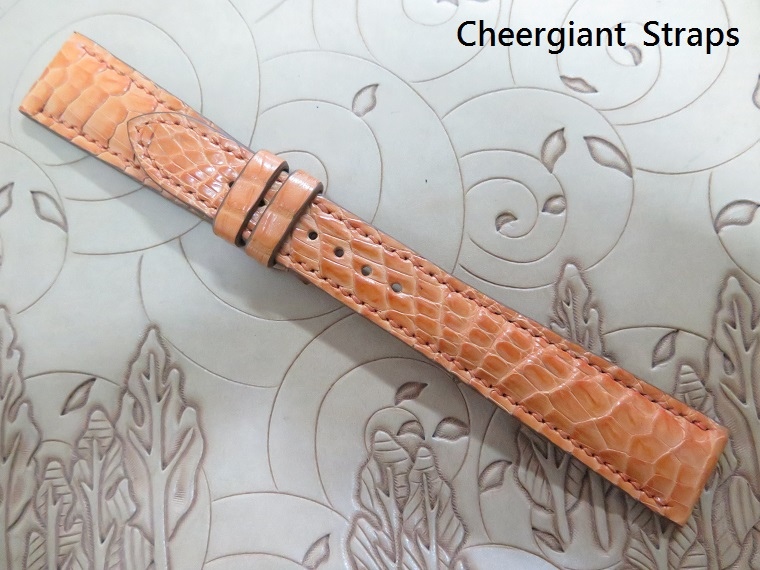 Hermes padded orange crocodile strap,22.8x17mm,80x145mm,thick 5.0mm taper to 2.8mm,match stitching.05.JPG