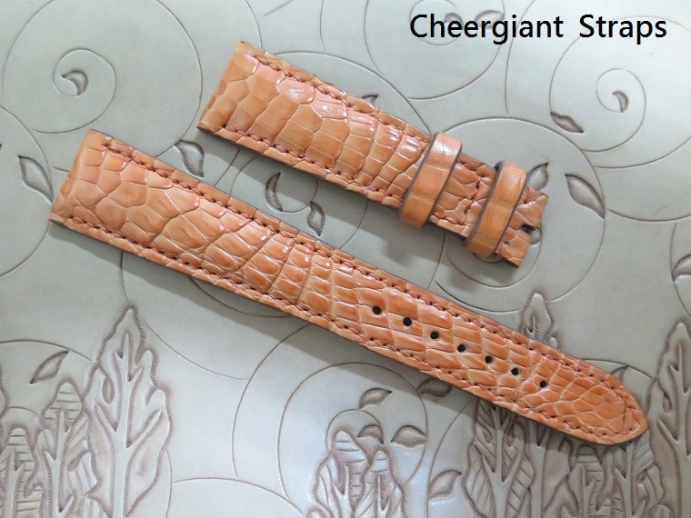 Hermes padded orange crocodile strap,22.8x17mm,80x145mm,thick 5.0mm taper to 2.8mm,match stitching.04.JPG