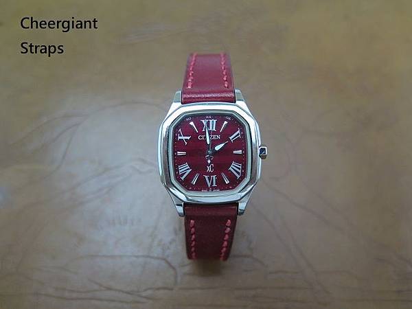 Citizen red leather strap, 14x10mm, 70x110mm, thick 2.8mm taper to 2.2mm, red stitching.01 .JPG