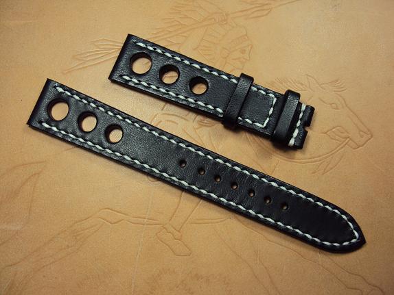 Svw287, Chopard Mile Miglia custom strap, 20x18mm, 80x140mm, thick 3.0mm tape to 1.8mm, ultrasoft black vintage cowskin strap, white stitch. 02.JPG