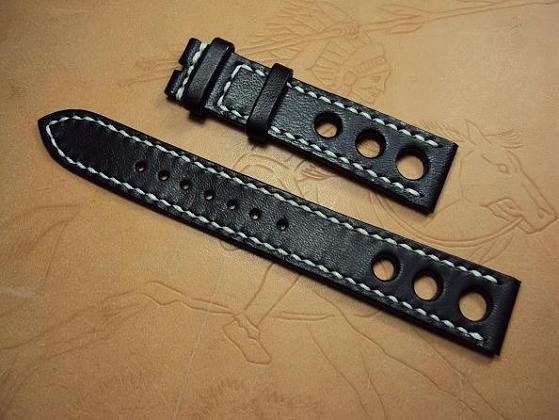 Svw287, Chopard Mile Miglia custom strap, 20x18mm, 80x140mm, thick 3.0mm tape to 1.8mm, ultrasoft black vintage cowskin strap, white stitch. 01.JPG