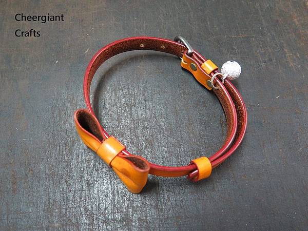 柴犬牛皮項圈1.5公分寬中型犬項圈Shiba Inu dog bowknot pet leather collar. 03.JPG