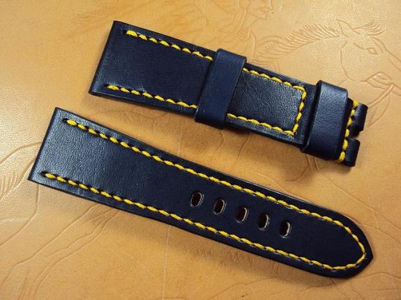 Custom A2056,  deployant strap, 26x22mm, 95x115mm, thick 4.5mm taper to 1.8mm, dark blue cowskin strap, yellow stitch. 02.JPG