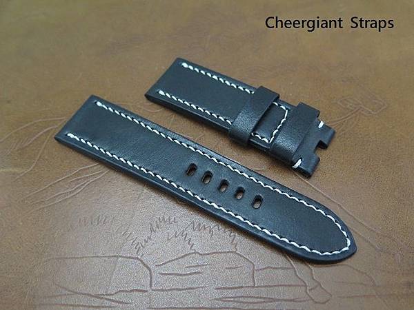 Panerai black leather strap, 24x22mm, 75x115mm, thick 4.0mm taper to 1.8mm, white stitching. 04.JPG