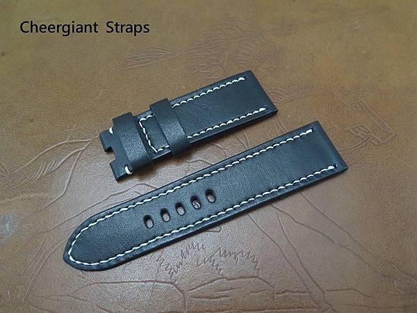 Panerai black leather strap, 24x22mm, 75x115mm, thick 4.0mm taper to 1.8mm, white stitching. 02.JPG