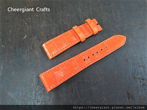 Zenith orange crocodile strap, 21x18mm, 78x118mm, thick 4.2mm taper to 2.5mm, match stitching.02