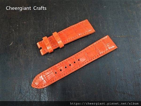 Zenith orange crocodile strap, 21x18mm, 78x118mm, thick 4.2mm taper to 2.5mm, match stitching.03