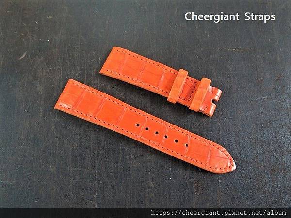 Zenith orange crocodile strap, 21x18mm, 78x118mm, thick 4.2mm taper to 2.5mm, match stitching.05