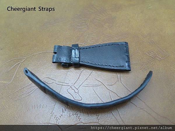 Bvlgari octo 38mm padded black crocodile strap, 28x16mm, 65x110mm, thick 4.5mm taper to 2.4mm, black stitching. 05