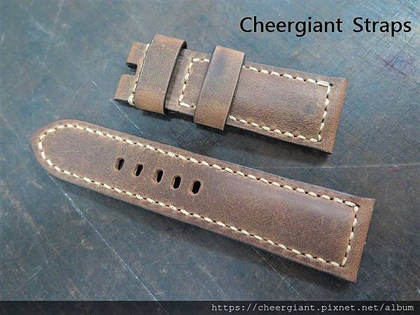 Panerai Assolutamente strap, 24x22mm, 75x115mm, thick 5.5mm taper to3.0mm, cream stitch.( padded crazy horse). 01 