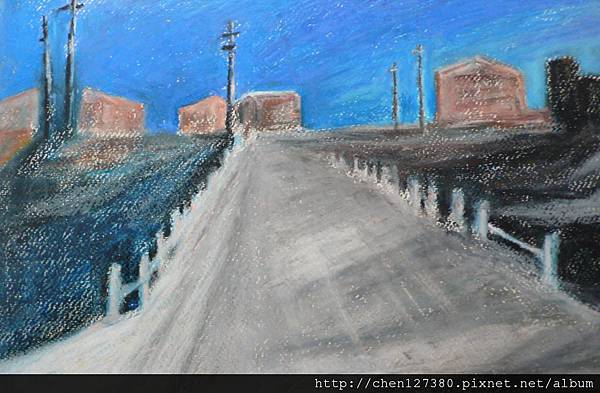 臨摹劉耿一的「午后之橋」，2001、粉蠟筆、厚紙板、39.3×27.3cm