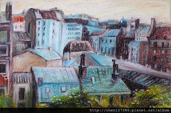 臨摹的梵谷「巴黎風景」View of Paris，2001、粉蠟筆、厚紙板、39.3×27.3cm