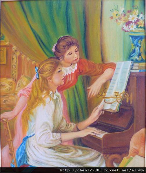 臨摹雷諾瓦的「鋼琴前的少女」Girls at the Piano，2000、油彩、畫布、45.5×38.0cm      （8F）