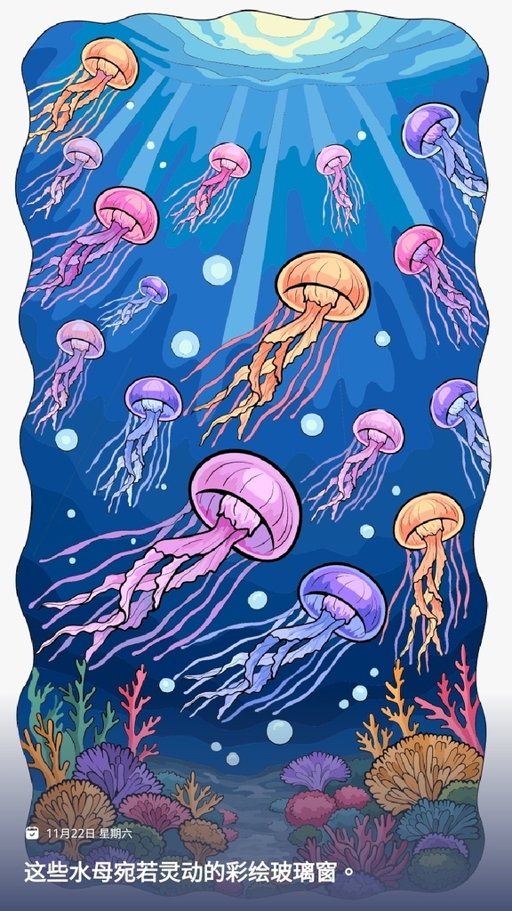 數字填色（Paint by Number），2025.11.22，這些水母宛若靈動的彩繪玻璃窗