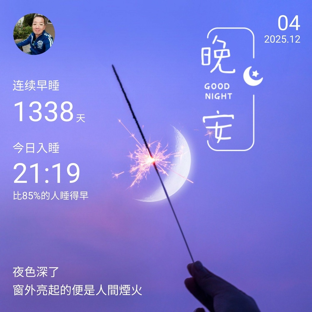 晚安打卡圖，2025.12.04，夜色深了，窗外亮起的便是人間煙火