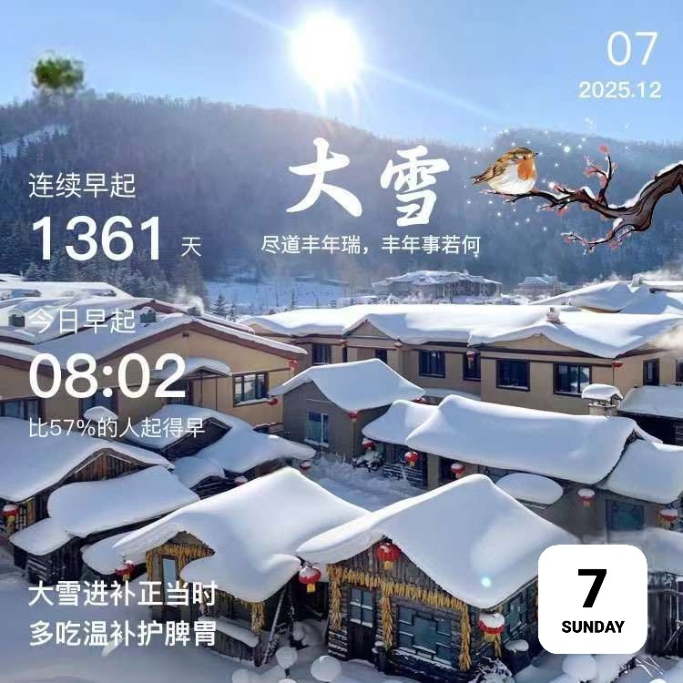 早安打卡圖，2025.12.07，大雪進補正當時，多吃溫補護脾胃