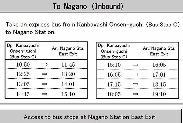 前往野猿公苑BUS時刻表(回程)