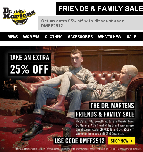 Take an extra 25% off during the Dr. Martens Friends & Family sale - chihlingwang0105x@gmail.com - Gmail