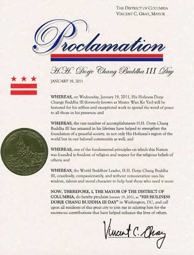 美國首都華盛頓D.C.市葛瑞市長宣布2011年1月19日為