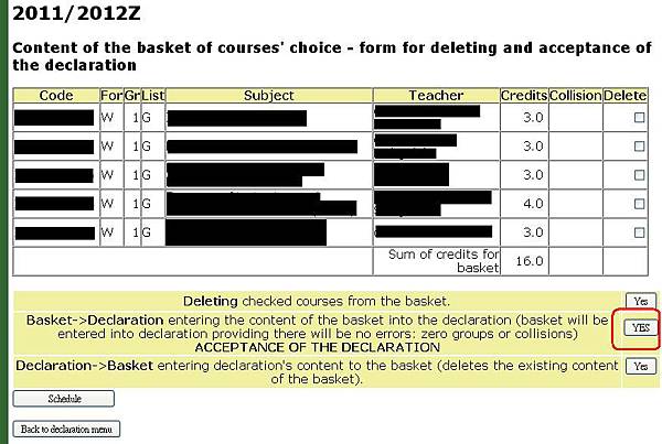 記得按YES確認選課