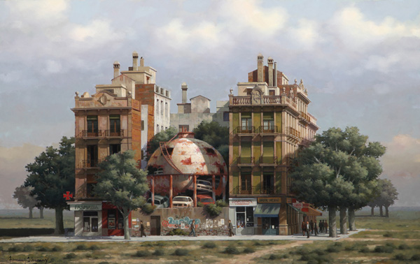 Arnau Alemany_Sphere Between two buildings_ 94x67cm_2011