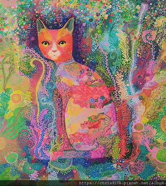 20211207907_貓兒的夢_Cat's dream_壓克力顏料_Acrylic on canvas_88.5x100cm_45號_2021_其他_諾艾蜜·伊帕茲_Noemi Ibarz_西班牙_2021.jpg