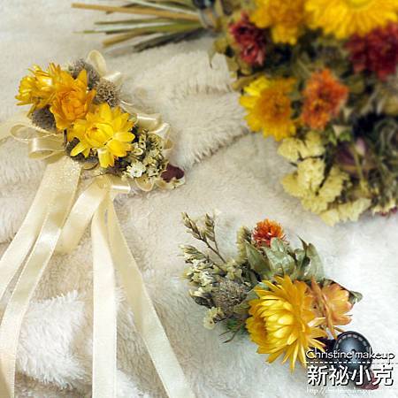 森林暖調「麥桿菊乾燥捧花+胸花+手腕花」組合