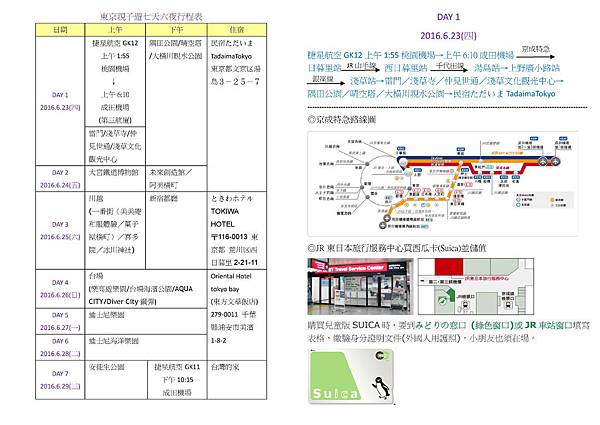 東京親子遊行程表-1 東京親子遊行程表-1