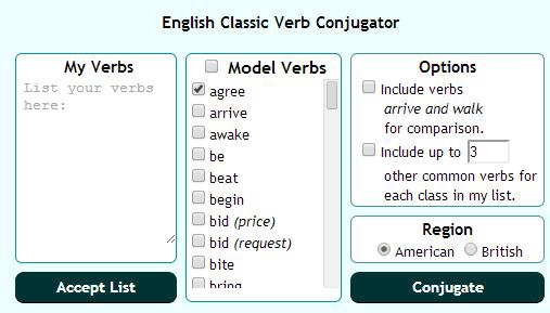 English Classic Verb Conjugator