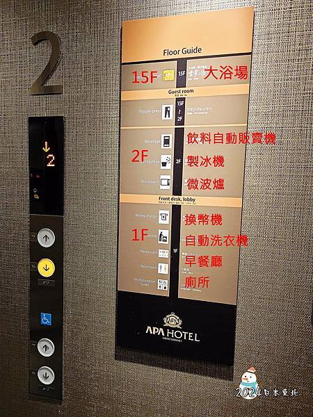 2024東北遊DAY2-04APA飯店上野站前店電梯內每層公設說明.jpg