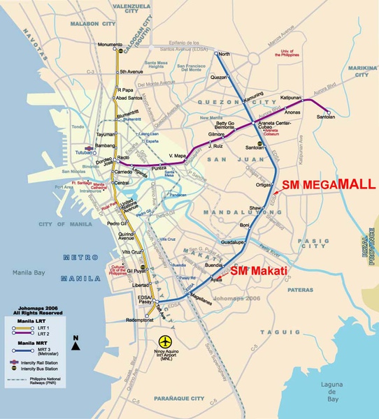 馬尼拉捷運及SM位置