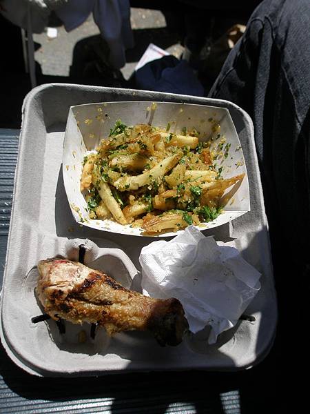 Garlic fries & BBQ drumstick (from Mina's)