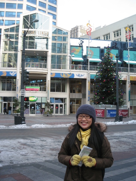 ME with the Christmas tree in front of the Westlake Center
