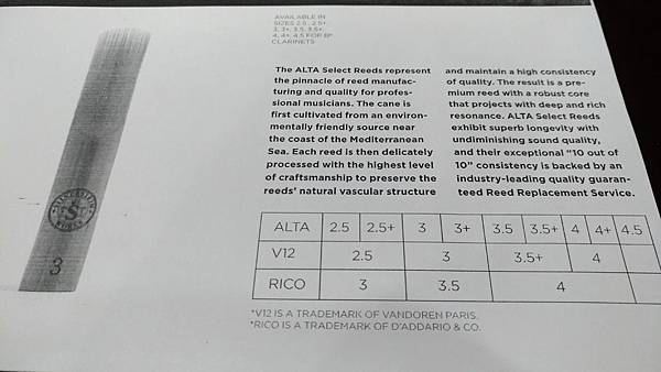 ALTA reed chart