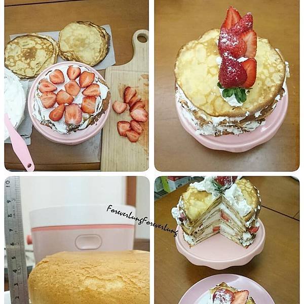 kiyodo森活不沾平底鍋，煎草莓千層蛋糕