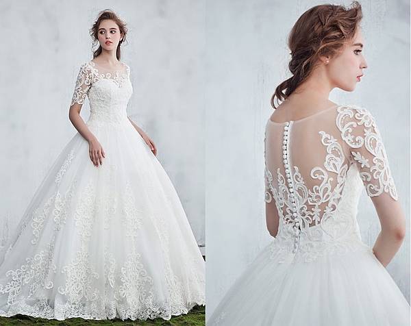 robe mariée princesse col tulle illusion avec manches