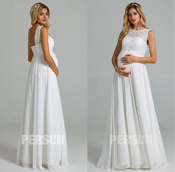 robe mariée longue empire ligne A haut dentelle pour femme enceinte