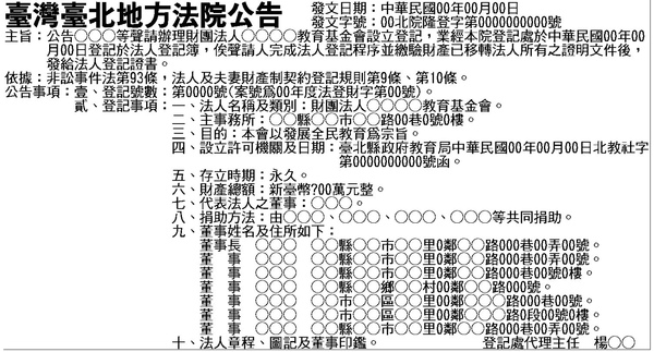 申請財團法人設立登記、變更、解散、清算人任免