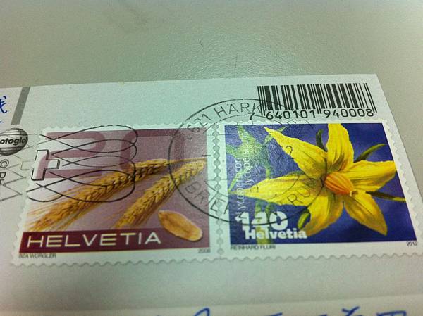瑞士1.6CHF郵票與郵戳