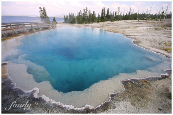 鑲了白色花邊的藍色泉水