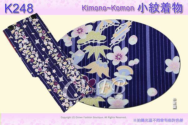 日本和服KIMONO【番號-K248】小紋和服~紫色底花卉圖案~有內裏~可水洗L號.jpg