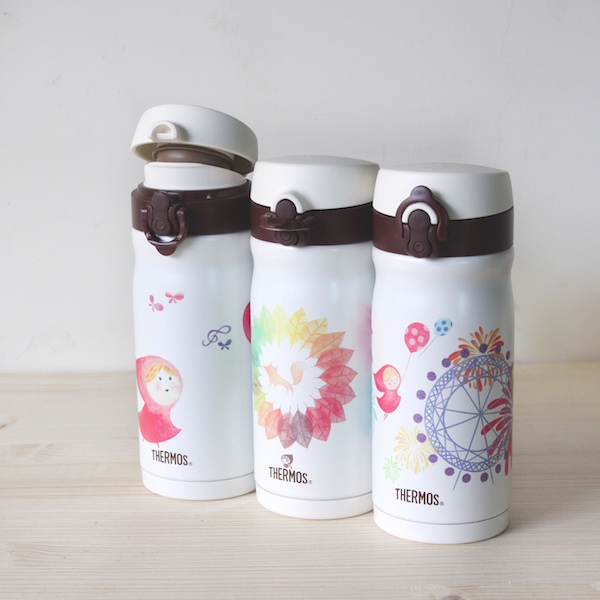 Watercolor style thermos Stainless Steel thermos 350ml - Vacuum Flasks - Other Metals Multicolor
